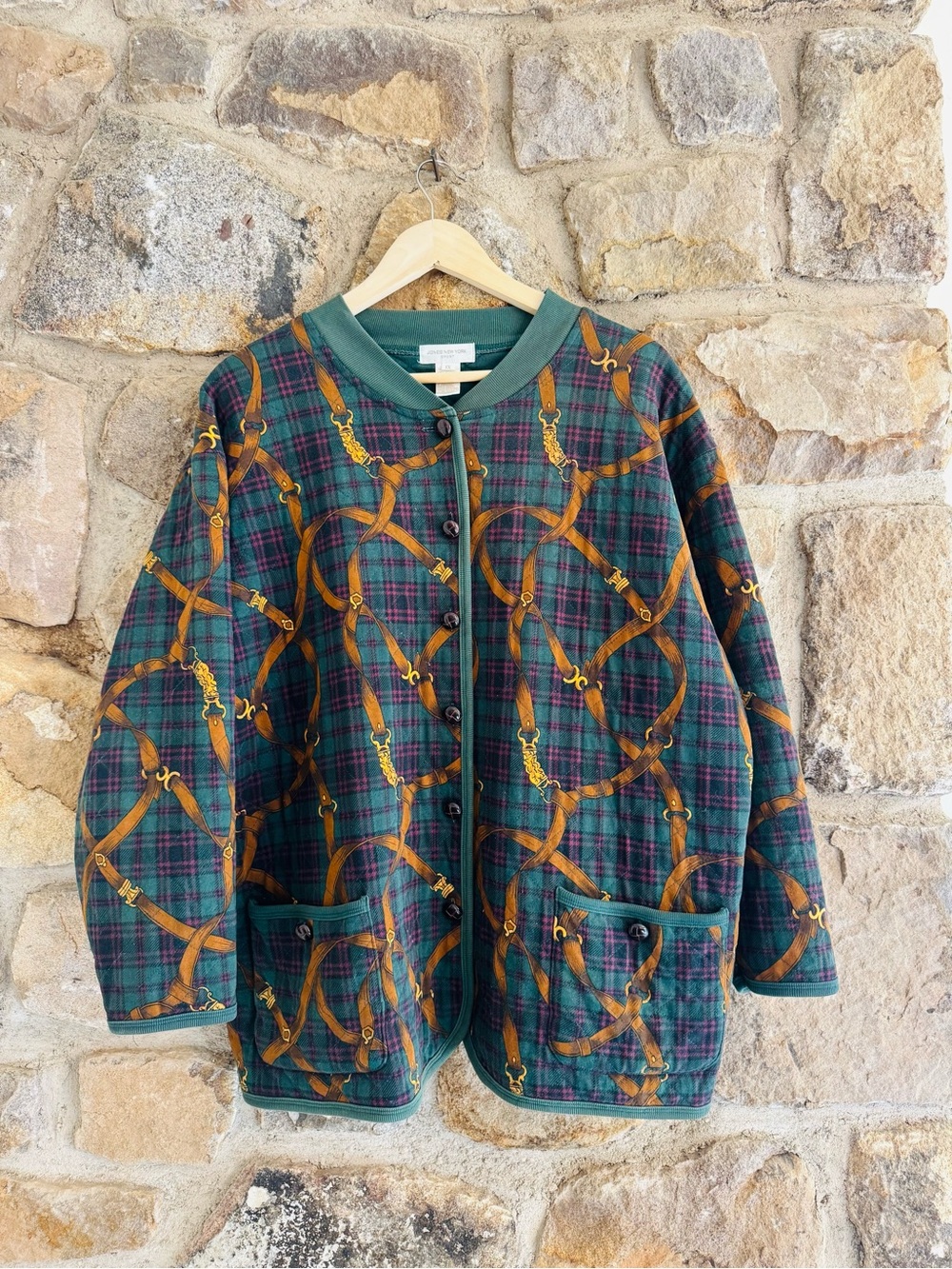 Vintage Equestrian Horse Print Jacket Teal Plum Brown Western